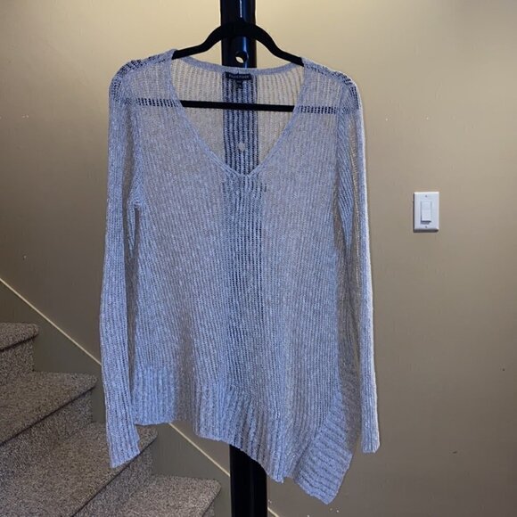 Eileen Fisher Asymmetrical V Neck layering Sweater Fishnet Linen Blend Size S - Picture 4 of 12